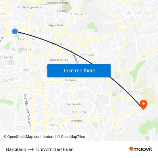 Garcilaso to Universidad Esan map