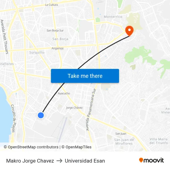 Makro Jorge Chavez to Universidad Esan map