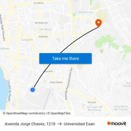 Avenida Jorge Chavez, 1218 to Universidad Esan map