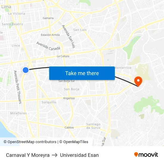 Carnaval Y Moreyra to Universidad Esan map