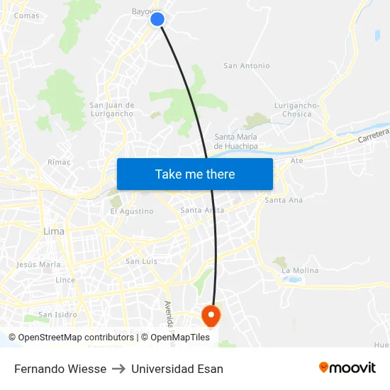 Fernando Wiesse to Universidad Esan map