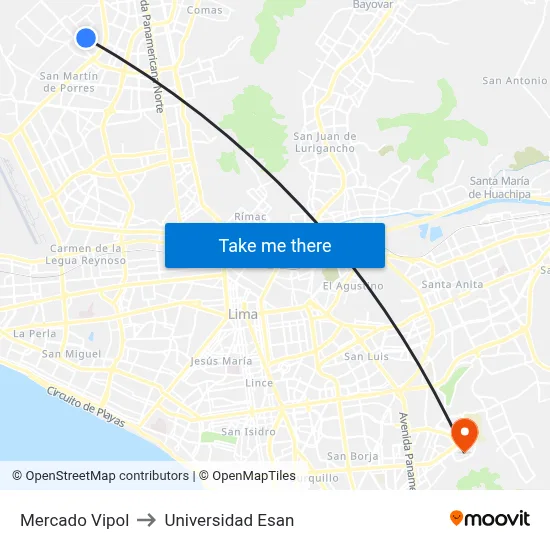 Mercado Vipol to Universidad Esan map