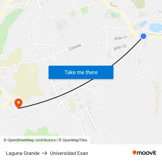 Laguna Grande to Universidad Esan map