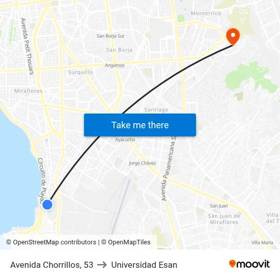 Avenida Chorrillos, 53 to Universidad Esan map