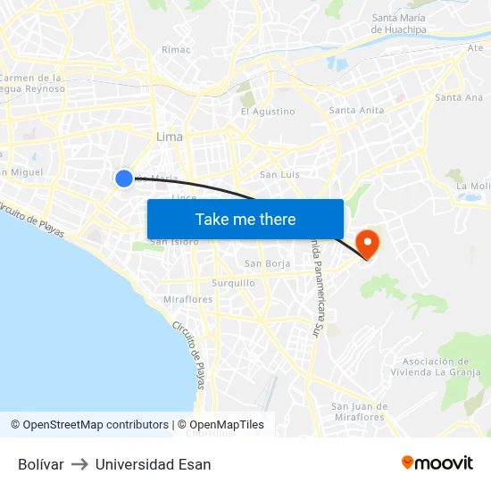 Bolívar to Universidad Esan map