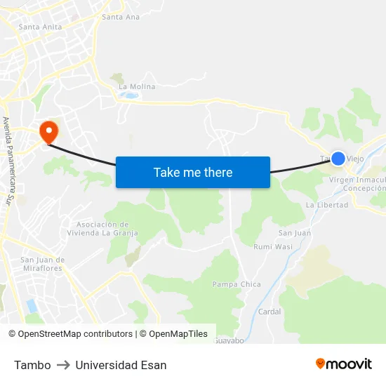 Tambo to Universidad Esan map