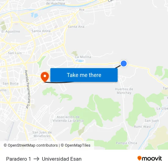 Paradero 1 to Universidad Esan map