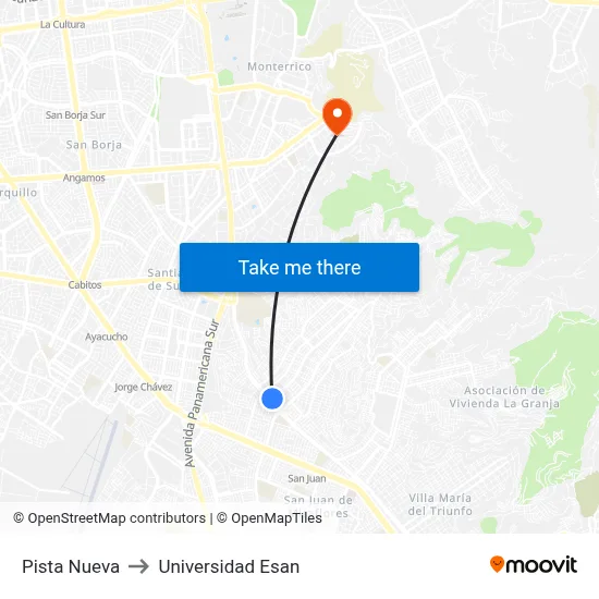 Pista Nueva to Universidad Esan map