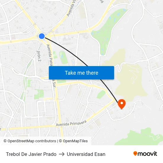 Trebol De Javier Prado to Universidad Esan map