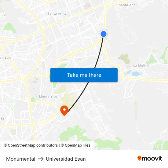 Monumental to Universidad Esan map