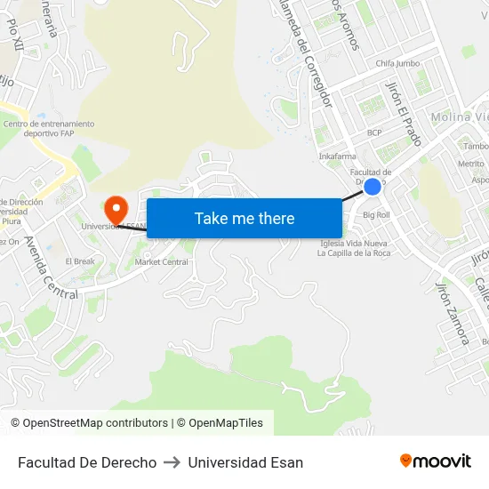 Facultad De Derecho to Universidad Esan map