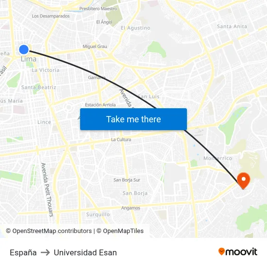 España to Universidad Esan map