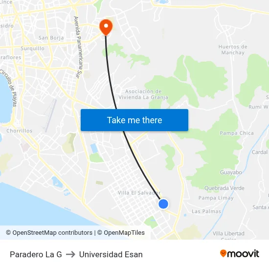 Paradero La G to Universidad Esan map