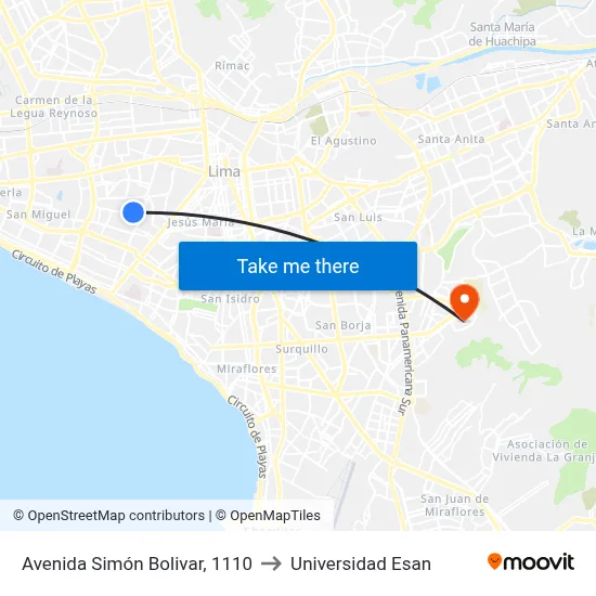 Avenida Simón Bolivar, 1110 to Universidad Esan map