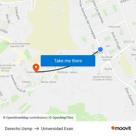 Derecho Usmp to Universidad Esan map