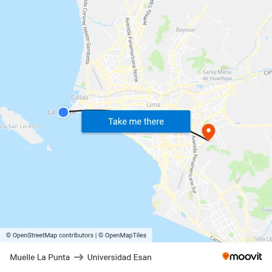 Muelle La Punta to Universidad Esan map