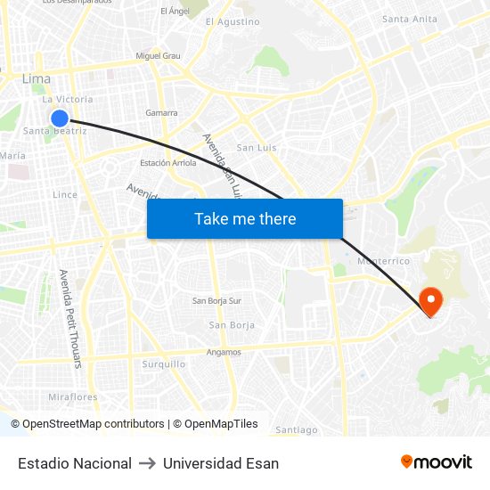 Estadio Nacional to Universidad Esan map