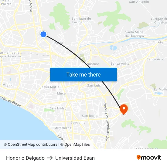 Honorio Delgado to Universidad Esan map