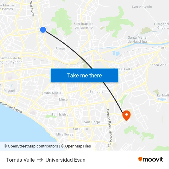 Tomás Valle to Universidad Esan map
