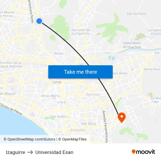 Izaguirre to Universidad Esan map