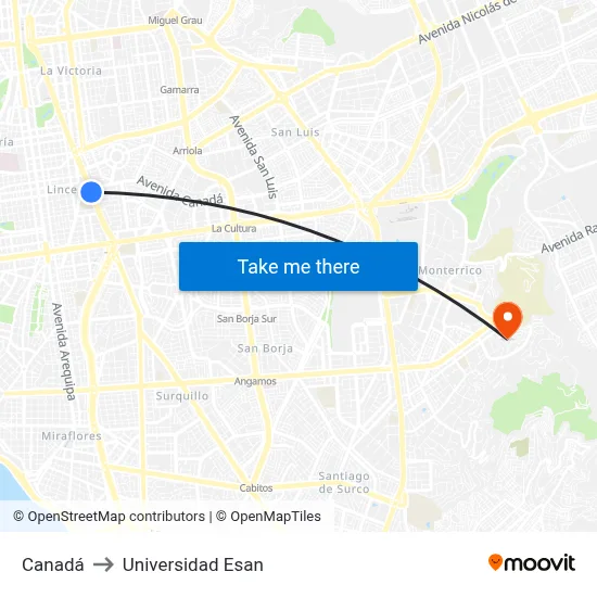 Canadá to Universidad Esan map