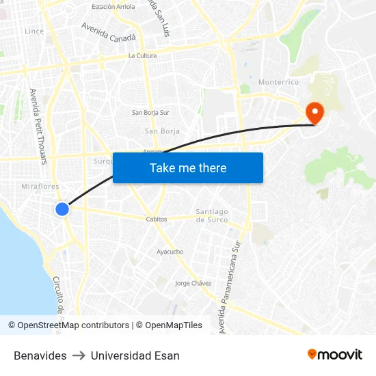 Benavides to Universidad Esan map