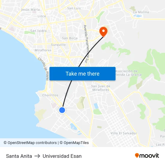 Santa Anita to Universidad Esan map