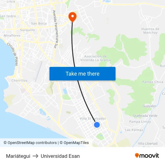 Mariátegui to Universidad Esan map