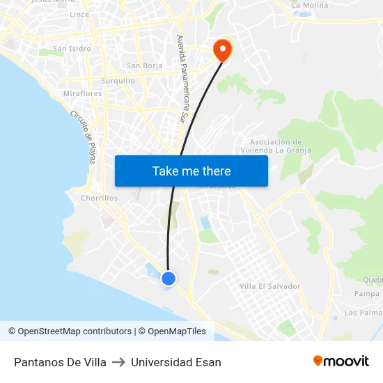 Pantanos De Villa to Universidad Esan map