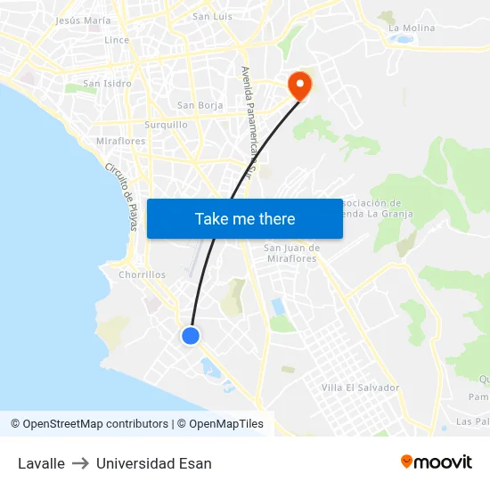 Lavalle to Universidad Esan map