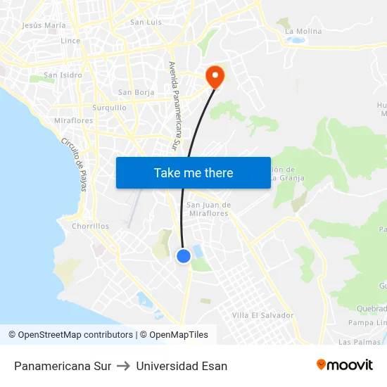 Panamericana Sur to Universidad Esan map