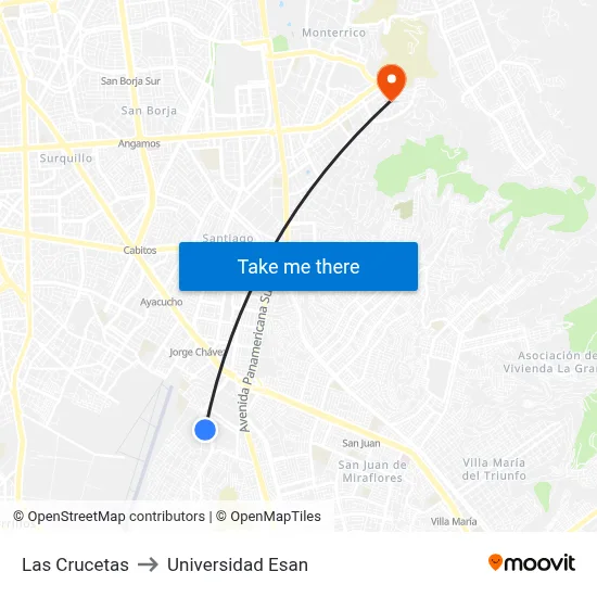 Las Crucetas to Universidad Esan map