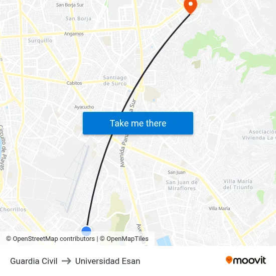 Guardia Civil to Universidad Esan map