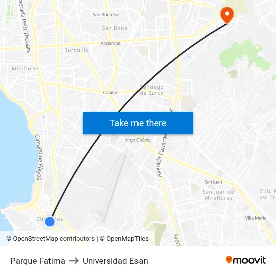 Parque Fatima to Universidad Esan map