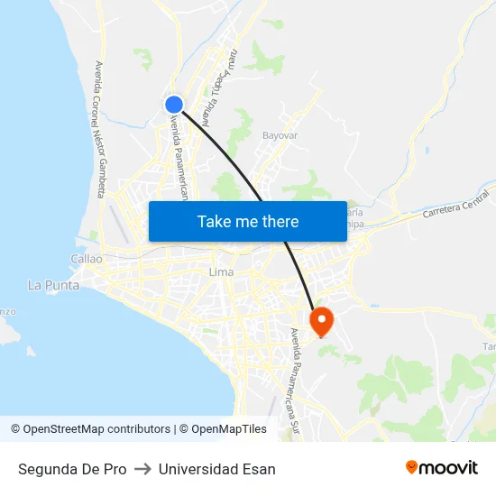 Segunda De Pro to Universidad Esan map