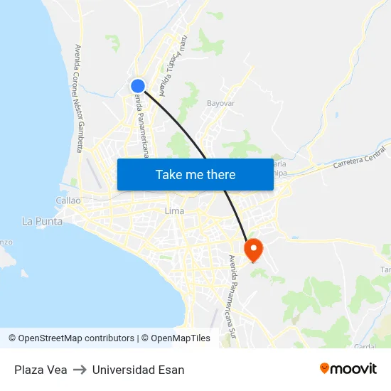 Plaza Vea to Universidad Esan map