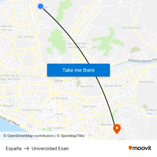 España to Universidad Esan map