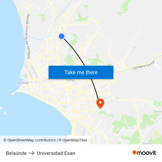 Belaúnde to Universidad Esan map