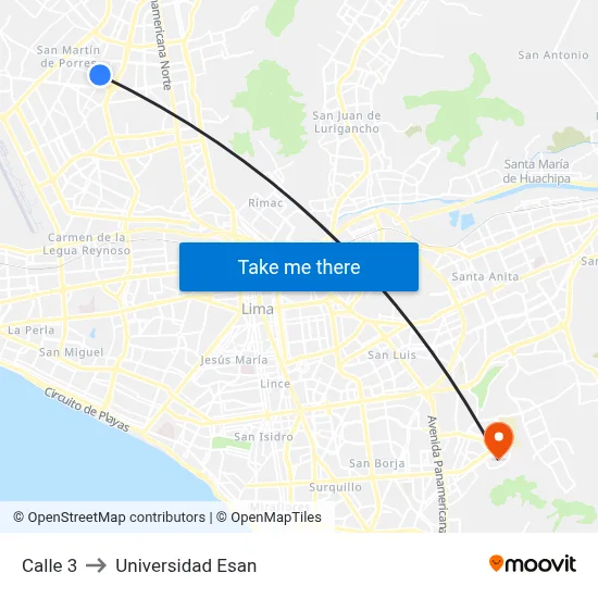 Calle 3 to Universidad Esan map