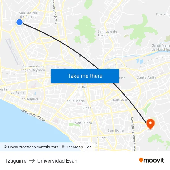 Izaguirre to Universidad Esan map