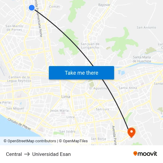 Central to Universidad Esan map