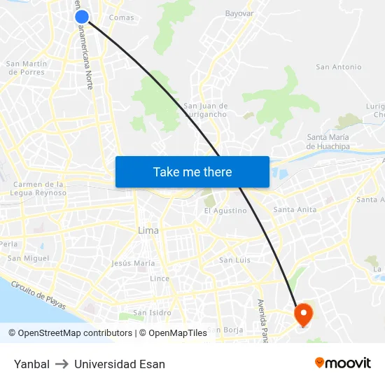 Yanbal to Universidad Esan map
