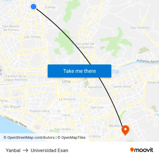 Yanbal to Universidad Esan map