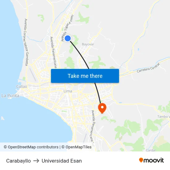 Carabayllo to Universidad Esan map