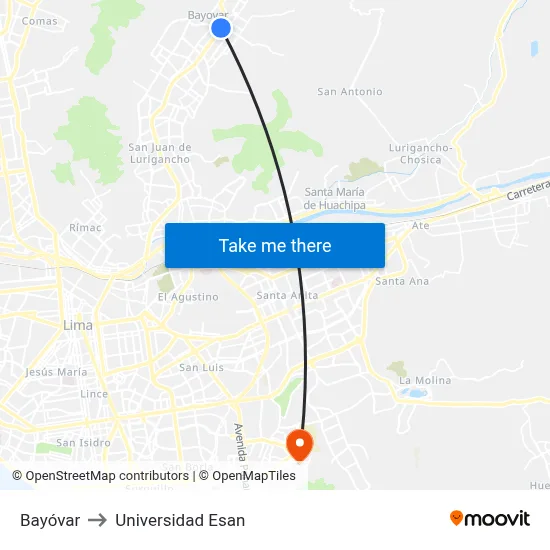 Bayóvar to Universidad Esan map