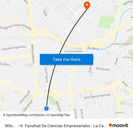 Wilson to Facultad De Ciencias Empresariales - La Cantuta map