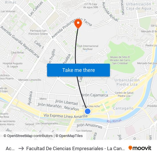 Acho to Facultad De Ciencias Empresariales - La Cantuta map