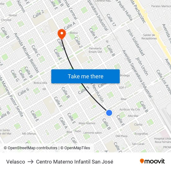 Velasco to Centro Materno Infantil San José map