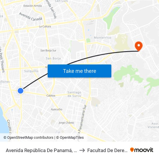 Avenida República De Panamá, 6190 to Facultad De Derecho map