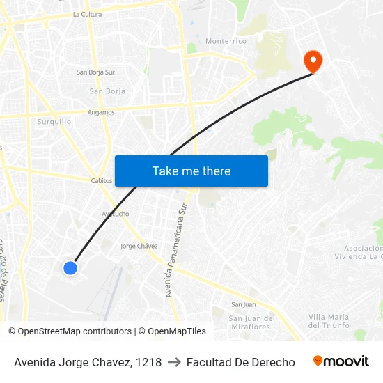 Avenida Jorge Chavez, 1218 to Facultad De Derecho map